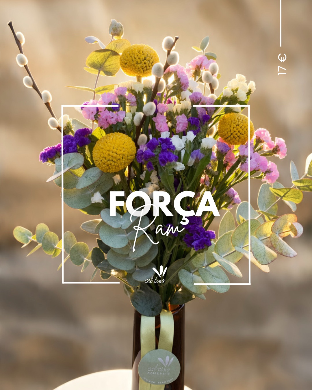 Ram Força amb flors grogues i liles i fulles d’eucaliptus · Cal Tino, Tots Sants 2026